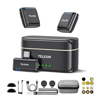 Système de microphone sans fil flexible étanche TELESIN 2.4G 1TX 2RX avec étui rechargeable, réduction du bruit, micro cravate, direct, 200m
