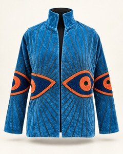 Blue <b>Velvet</b> Suzani Embroidered <b>Jacket</b> for Women Luxury Floral Ethnic <b>Jacket</b> Open Front Designer Winter Fashion Party Wear - Product Image 1