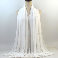 Offre Spéciale Perles 72*180 cm 9 couleur Stock Femmes Musulmanes En Mousseline De Soie Perlée Hijab Cicatrice