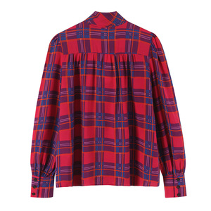 Camisa a <span class=keywords><strong>Cuadros</strong></span> <span class=keywords><strong>Roja</strong></span> y Negra Personalizada para Mujer 2026 con Detalle <span class=keywords><strong>de</strong></span> Lazo, <span class=keywords><strong>Blusa</strong></span> con Botones, Estilo Vintage Casual, Fabricación OEM y ODM en China - Product Image 2