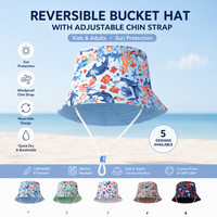 Chapeau de pêcheur à thème océanique pour parents et enfants, avec sangle de menton réglable, réversible, protection solaire pour enfants et adultes