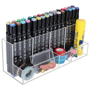 Organizador acrílico de escritorio para escuela/oficina, 6 compartimentos, portalápices acrílico transparente, doble nivel para lápiz/rotulador, papelería - Product Image 1