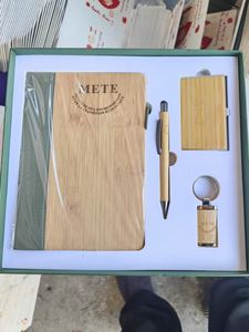 Carnet en bois à couverture rigide 2026, cadeaux personnalisables avec logo, stylo en bambou A5, porte-clés, porte-cartes, cadeau d'entreprise, 100 feuilles - Product Image 3