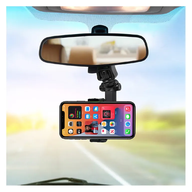 Universal Car Rearview Mirror Mobile Phone Holder 360 Rotation Adjustable Foldable Flexible Cell Phone Mount For Car Rearview