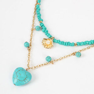 Colar De Pingente De Coração Turquesa Bohemian Two Layer Seed Beads Choker Chains Colar De Pedra Natural Para As Mulheres - Product Image 5