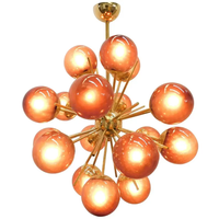 Magnifique lustre Sputnik avec 18 boules de verre, finition laiton doré, éclairage LED, intensité réglable, style moderne du milieu du siècle, pour la maison