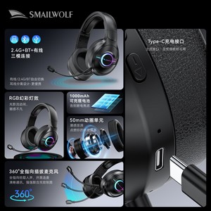 Smail L50 Bluetooth Wireless <b>Gaming</b> Headset Over-ear With RGB <b>Microphone</b> Tri-mode For Pc Ps4 Xbox - Product Image 3