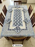 Nappe de table rectangulaire moderne en coton 100% imprimée à la main avec motifs floraux, avec serviettes pour 6 personnes