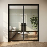Porte de séparation domestique de style français sur mesure, cadre en fer noir thermolaqué, porte en verre trempé