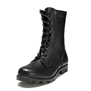 Botas tácticas de media pantorrilla negras duraderas, botas de cuero de vaca, <span class=keywords><strong>zapatos</strong></span> con cordones y gancho de encaje, <span class=keywords><strong>zapatos</strong></span> de entrenamiento táctico, botas de escalada - Product Image 1