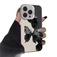 Nouvelle coque de téléphone portable en argent coloré à motif papillon pour iPhone 16 15 17 Pro Max, coque arrière transparente IMD