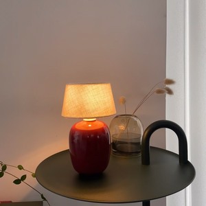 Retro Red Ceramic Desk <b>Lamp</b> Touch Control Rechargeable Cordless <b>LED</b> <b>Light</b> Warm Three Color Nordic Style Bedroom Ambient Lighting - Product Image 2