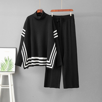 Ensemble pull deux pièces : Cape rayée à col montant + Pantalon décontracté ample à jambes larges