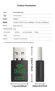 Carte <span class=keywords><strong>Réseau</strong></span> <span class=keywords><strong>Sans</strong></span> <span class=keywords><strong>Fil</strong></span> Externe USB 2.0 Double Bande AX900 300 Mbps WiFi pour Récepteur Combo 5.4 Accessoires Ordinateur de Bureau et Portable - Product Image 5