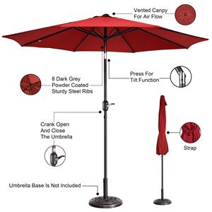 Sombrilla impermeable de 9 pies para <span class=keywords><strong>patio</strong></span> de jardín al aire libre con inclinación de botón y manivela, sombrilla de mercado con base - Product Image 2
