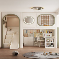 JS FURNITURE Neues Design Kinder Luxus-Etagenbett Schlafzimmermöbel Kinder-Doppelbett Gitterbett mit Rutsche und Stauraumtreppe