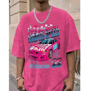 T-Shirt Oversize di Alta Qualità in Cotone Pesante, Stile Retrò Lavato Rosa, Stampa Auto da Corsa Y2K, Collo Tondo, Unisex - Product Image 1