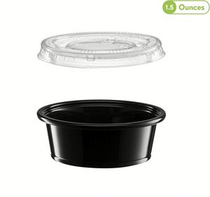 Gobelet jetable en plastique de 1,5 oz avec couvercle assorti, qualité alimentaire, base transparente/noire, pour condiments et shots de gelée - Product Image 2