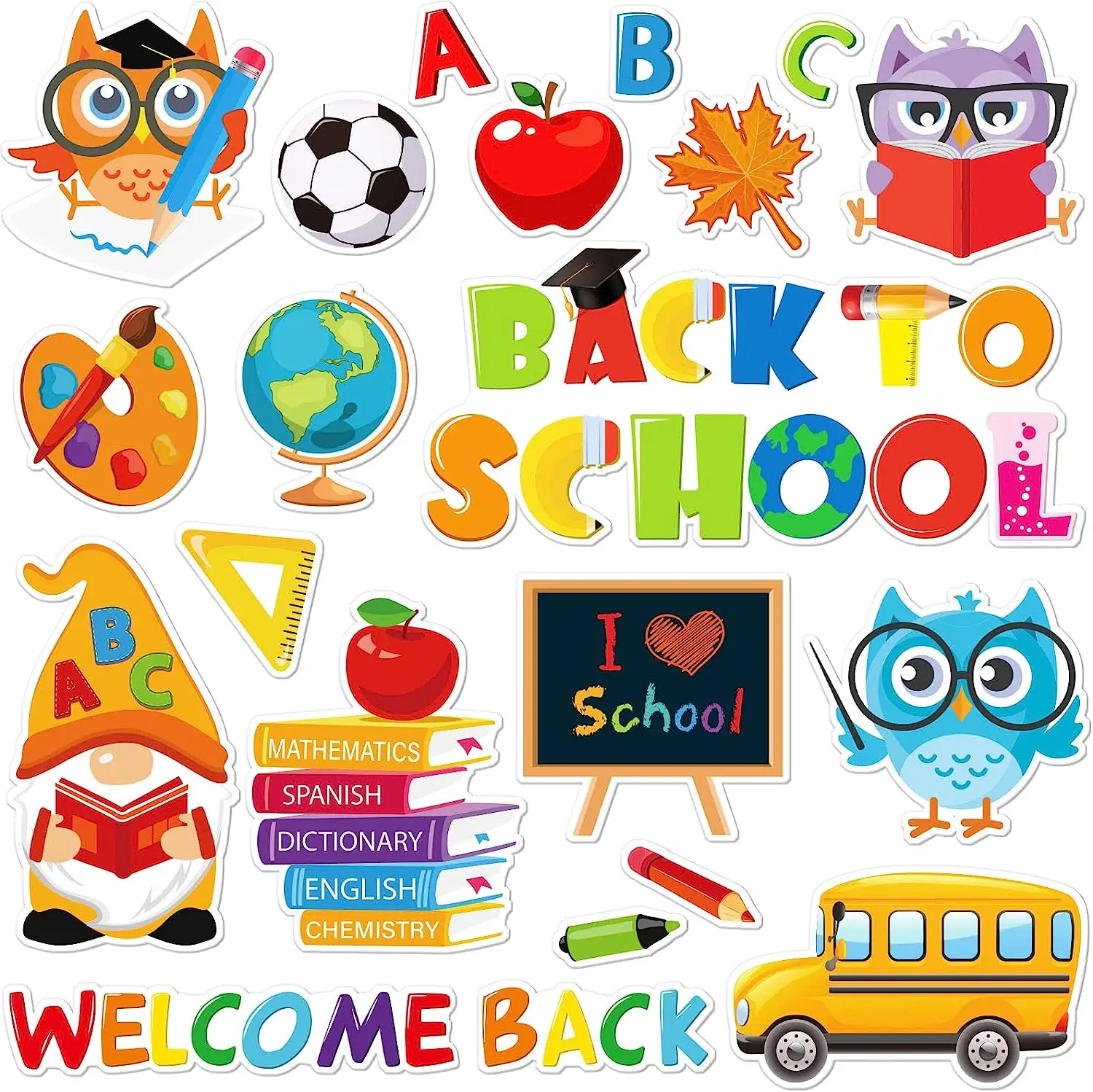 Back to School Thick Gel Clings Welcome Back Window Gel Decals Gnome Owl School Bus Gel Stickers for School