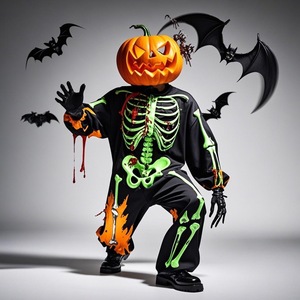 Fábrica de Bangladesh, venta al por mayor, disfraz de esqueleto brillante, divertido disfraz de fantasma de calabaza, disfraz de Halloween personalizado - Product Image 1