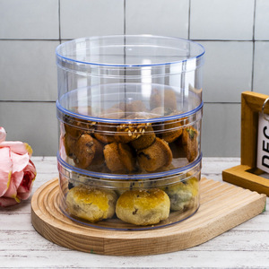 Boîte ronde multifonction en plastique transparent avec couvercle, récipient alimentaire pour biscuits sucrés, emballage cadeau, présentoir - Product Image 1