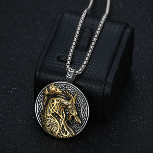 Kalung Liontin Totem Serigala Bajak Laut Viking Punk Vintage Anti Air Anti Karat Bahan Stainless Steel untuk Pria Grosir - Product Image 5