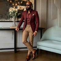 Costume Homme Marron Slim Fit de Luxe, Ensemble 2 Pièces Veste et Pantalon, Simple Boutonnage, Haute Qualité, Vêtements Professionnels pour Homme