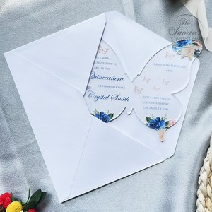 Bebé azul Floral claro mariposa acrílico dulce 15 años tarjeta de invitación de quinceañera - Product Image 3