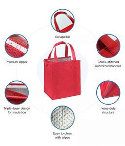Sac isotherme personnalisé en non-tissé grand format / Sacs isothermes pliables en non-tissé PP avec feuille d'aluminium pour déjeuner et pique-nique - Product Image 3
