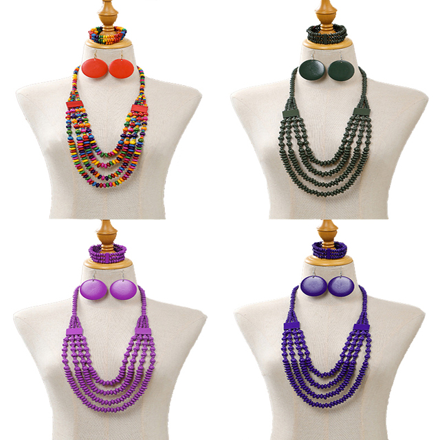 2025 New Wholesale Disc Wood Bead Necklace Earring Bracelet Set Fashion Wooden Jewelry Set Gift for Women