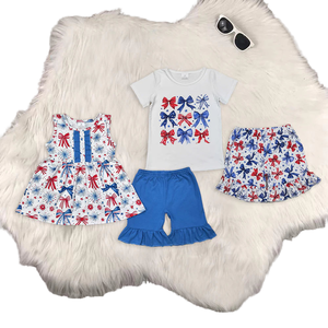 YY 5.26 Casual da ragazza 4 ° vestito July blu e rosso fiocchi con tunica stampa fuochi d'artificio con <span class=keywords><strong>pantaloncini</strong></span> con volant - Product Image 4