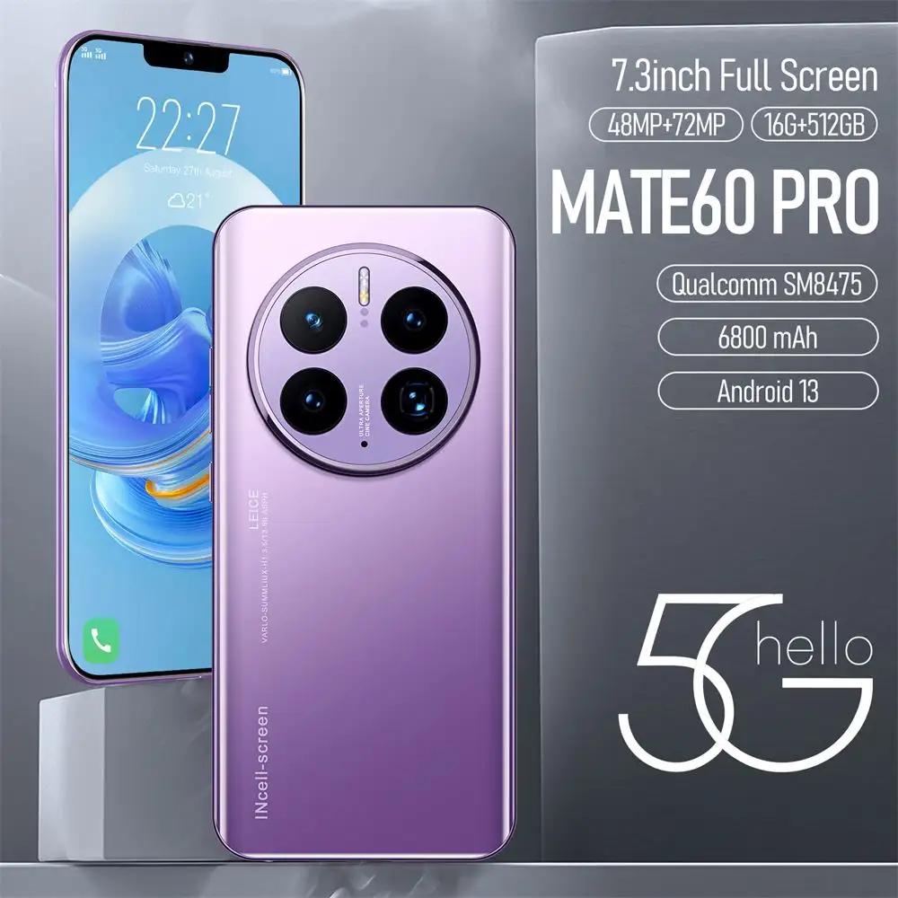 2022 orijinal celular mate60 pro max 7.3 inç 16GB + 512GB telefon Smartphone Android cep telefonları kilidini