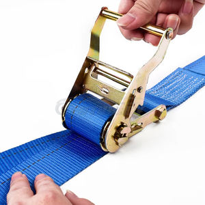 Sangle d'arrimage à cliquet de 2 pouces, 4400 LBS, avec double crochet en J, bleue, pour fourgons logistiques - Product Image 4