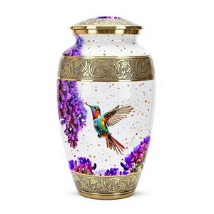 Magnifiques urnes funéraires blanches à fleurs pour cendres humaines, ensemble d'urnes funéraires de grande taille pour cendres d'adultes, urne décorative à fleurs bleues - Product Image 2