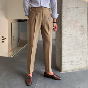 Pantalones de Pierna Recta y Tiro Alto para Hombre 2025 | Pantalones de Caída Drapeada Estilo Británico Napoli | Chinos Elegantes de Oficina de Ajuste Relajado Casual - Product Image 3