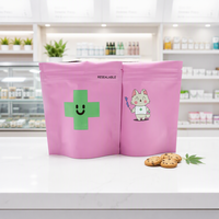 Matte roze staande zak voor voedselverpakkingen, hersluitbaar met ziplock, geurdicht, van Mylar folie gelamineerd, geschikt voor snoep en koekjes.