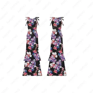 2024 Summer New Look Sexy Women Ladies Tie Dye Print Open Backless Loose Maxi Clothing Long Flowy Dresses