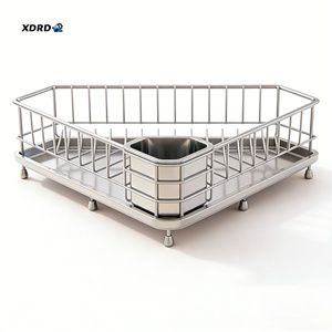 Égouttoir à vaisselle d'angle triangulaire en acier inoxydable XDRD pour comptoir de <span class=keywords><strong>cuisine</strong></span> avec porte-ustensiles et bac de récupération des eaux - Product Image 1