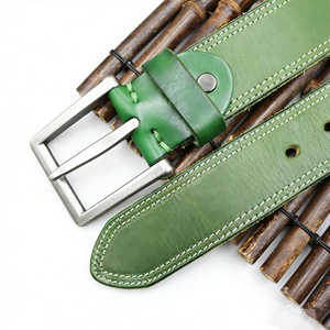 Nouvelle ceinture décontractée rétro pour homme en cuir véritable pleine fleur vert-bleu, avec double sangle et boucle ardillon en alliage, haute qualité - Product Image 5