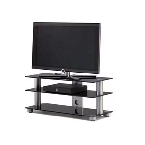 Soporte de <span class=keywords><strong>TV</strong></span> para centro de entretenimiento de 3 niveles para <span class=keywords><strong>TV</strong></span> de hasta 65 pulgadas, tubos redondos de metal y muebles de sala de estar de vidrio templado - Product Image 1