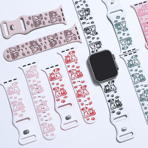 สายนาฬิกาข้อมือซิลิโคนสลักลายสุนัขและแมวน่ารักจาก Upro Wholesale สำหรับ Apple Watch Series 10 9 8 SE สายยางนิ่มสองสี - Product Image 2