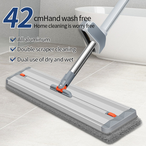 Precios de Fábrica, Mopa Plana de Microfibra con Poste de Acero Giratorio 360°, Absorbente de Agua, Secado Rápido, Sin Necesidad de Lavar a Mano, Escoba para el Hogar - Product Image 1