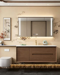 Mueble de Baño con Lavabo Integrado de Estilo Retro, Acabado en Roble sin Pintura, Espejo con Marco, Montado en la Pared, Garantía de 5 Años, <span class=keywords><strong>LUMINA</strong></span> - Product Image 5