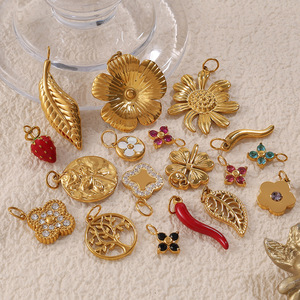 Pendentif en acier inoxydable plaqué or 18 carats, formes variées, pour la création de colliers, accessoires de bijoux DIY - Product Image 1