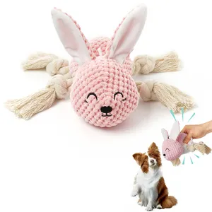 Jouets en peluche pour chien, avec papier froissé, mini lapin mignon, avec corde Durable, jouets à mâcher