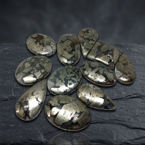 Pierre précieuse naturelle Apache Gold, cabochon en vrac, vente en gros, pierre de guérison en pyrite dorée et magnétite pour la fabrication de bijoux - Product Image 4