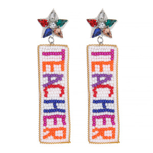 Pendientes de cuentas de arroz y estrella tejidos a mano, joyería de latón delicada con forma geométrica de circón de color para regalos de agradecimiento al Maestro - Product Image 4