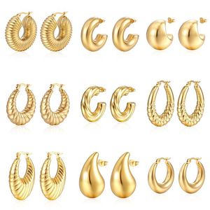 Boucles d'oreilles créoles ovales creuses en acier inoxydable, style européen et américain, pour femmes, plaqué or 18 carats, vente en gros transfrontalière - Product Image 5