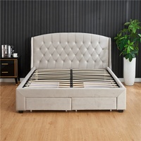 Cadre de Lit Moderne Capitonnée Bouton Doux Rembourré Économique Double Simple Queen King en Tissu avec Tiroirs de Rangement
