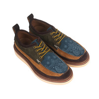 Sepatu Kasual Pria Kulit Sapi Asli Jahitan Tangan Model Patchwork Vintage Sol Tebal Tali Sepatu Goodyear Welt untuk Sehari-hari